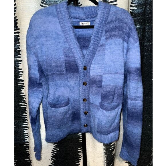 NWOT Madhappy Fall Fuzzy Knit Cardigan Sweater in Blue size M - Picture 1 of 7